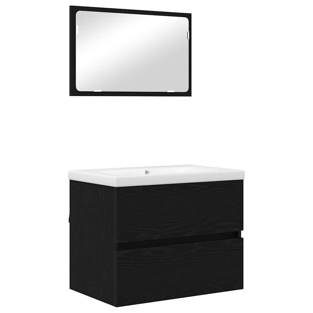 Badezimmermöbel-Set 3 pcs Schwarz Eichen-Optik Holzwerkstoff