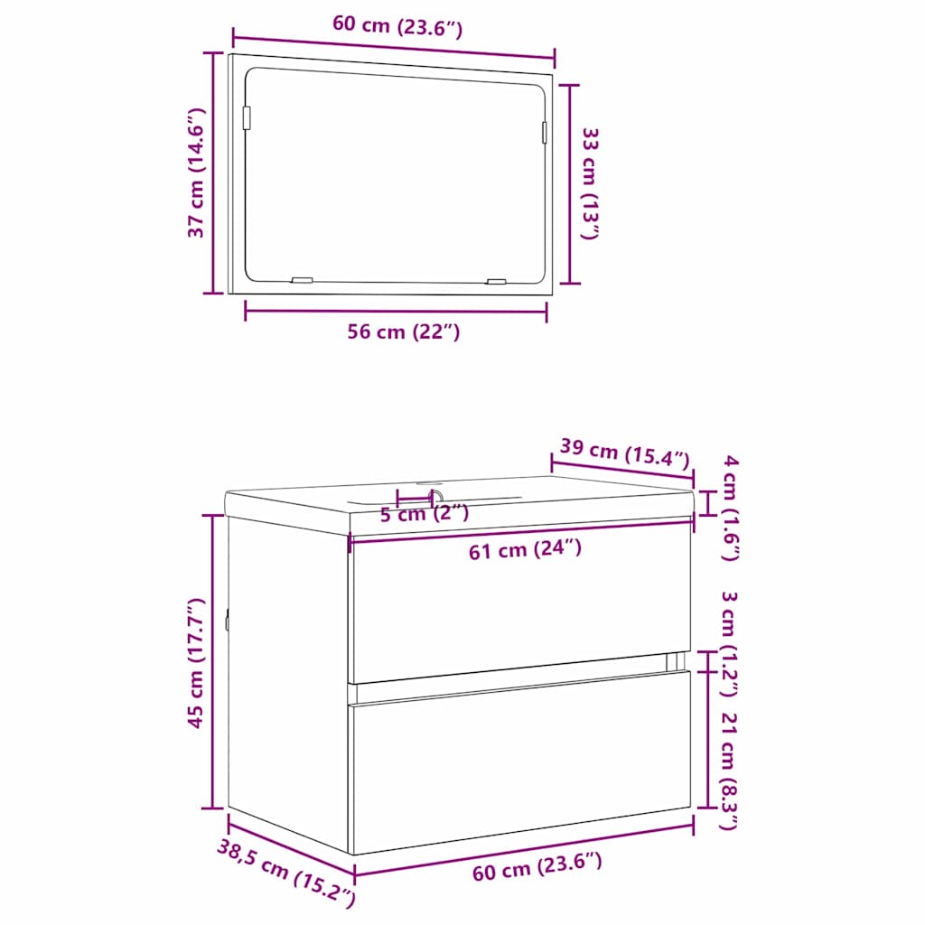 Badezimmermöbel-Set 3 stk. Artisan-Eiche 61 x 39 x 45 cm