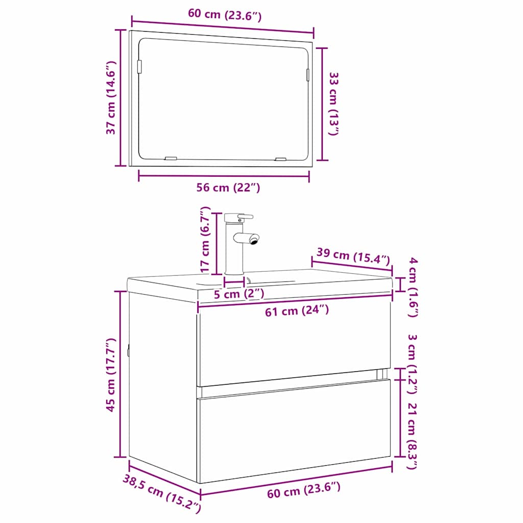 Badezimmermöbel-Set 3 stk. Altholz 61 x 39 x 45 cm
