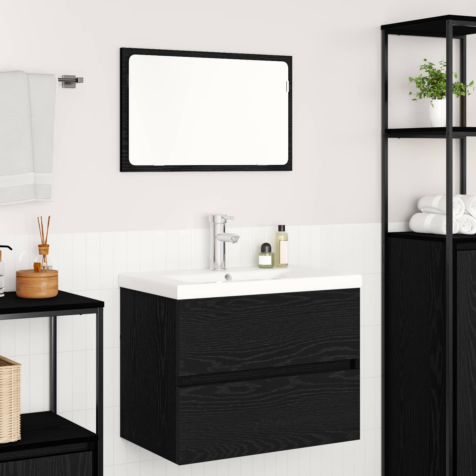 Badezimmermöbel-Set 3 stk. Schwarz Eichen-Optik 61 x 39 x 45 cm