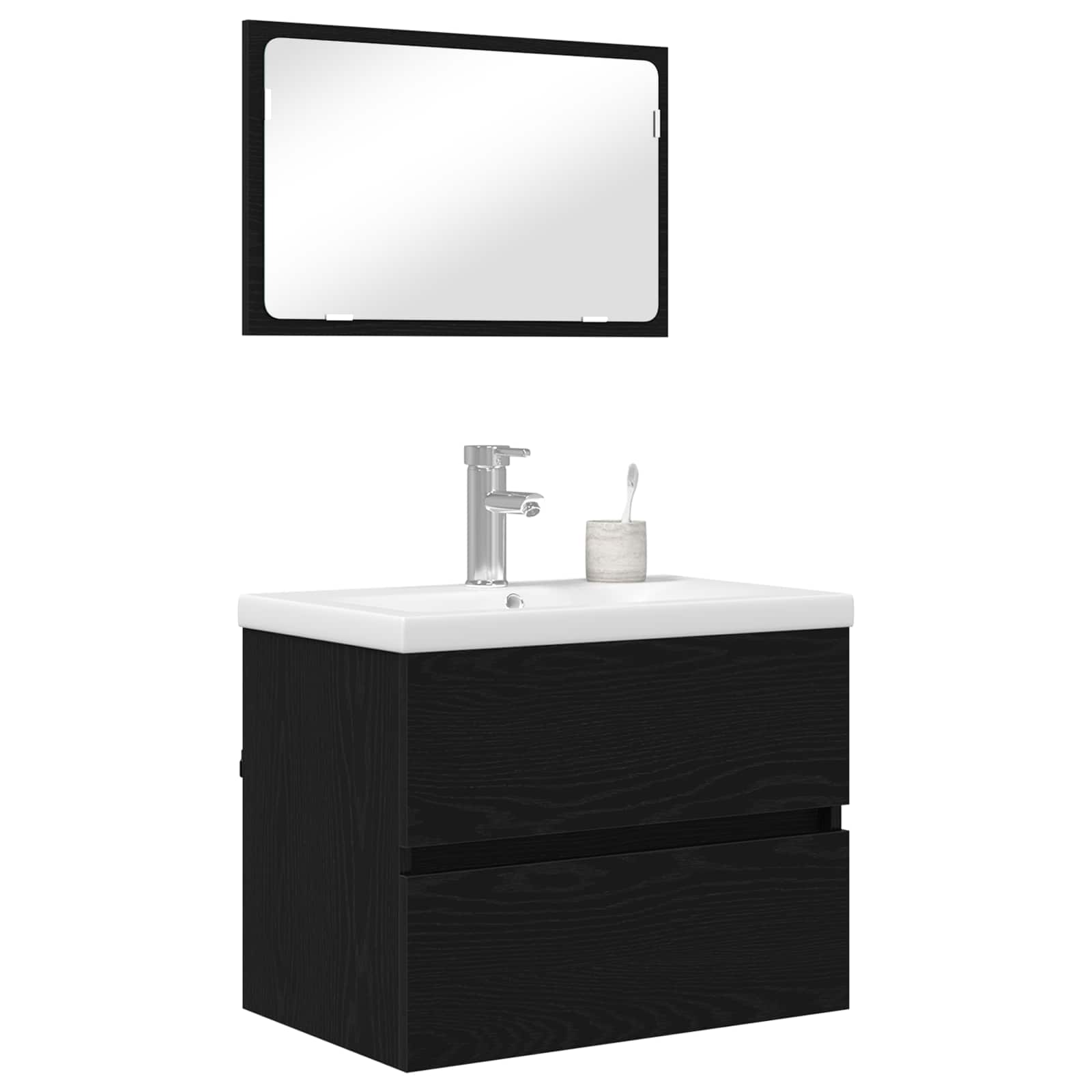 Badezimmermöbel-Set 3 stk. Schwarz Eichen-Optik 61 x 39 x 45 cm