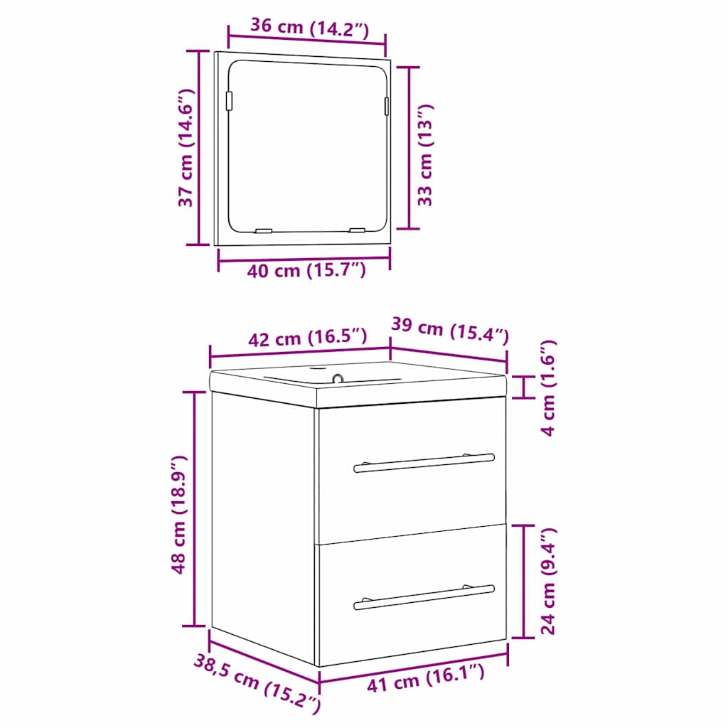 Badezimmermöbel-Set 2 stk. Altholz 41 x 38,5 x 48 cm