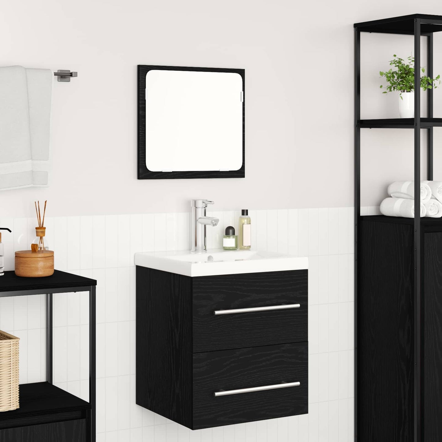 Badezimmermöbel-Set 2 stk. Schwarz Eichen-Optik