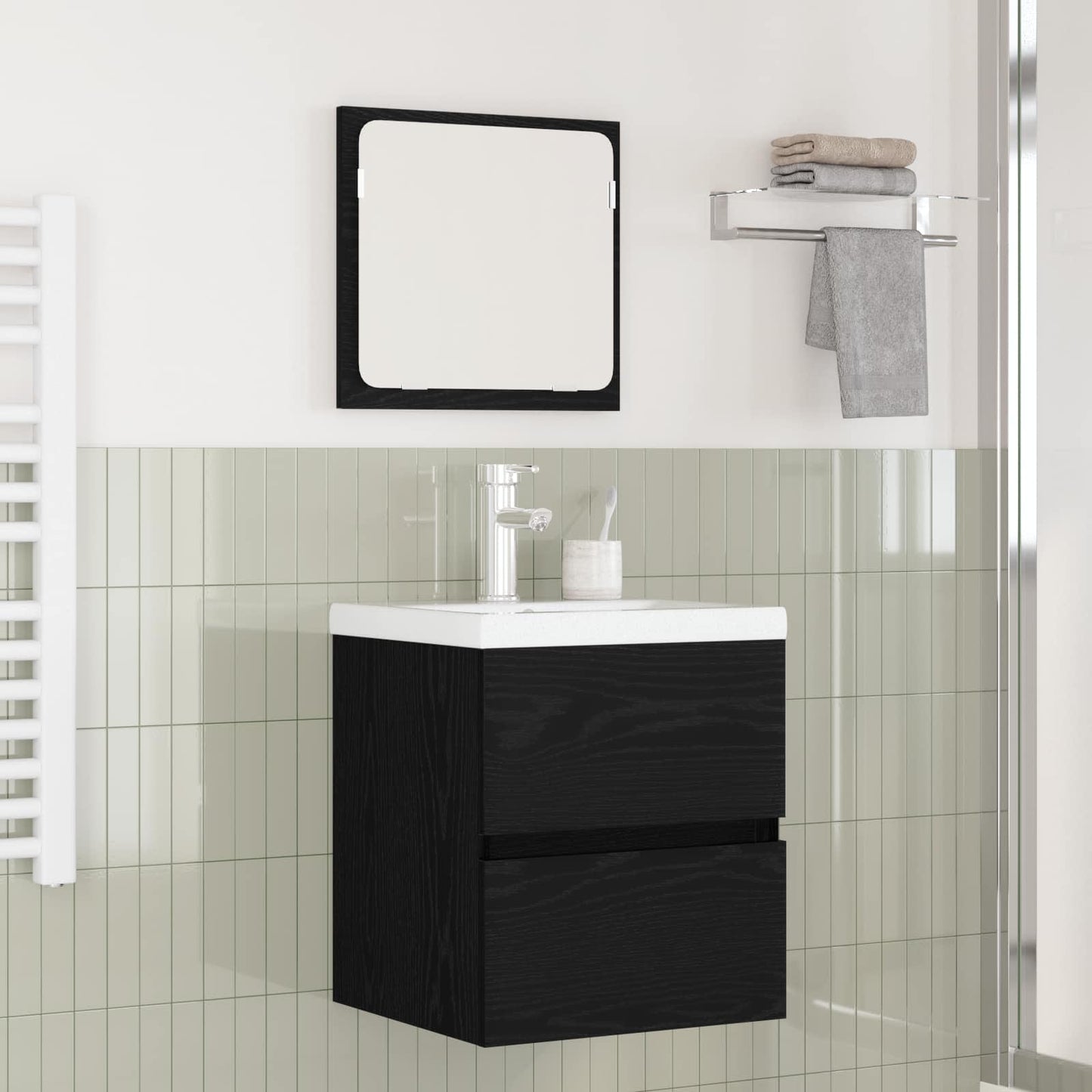 Badezimmermöbel-Set 2 pcs Schwarze Eiche und Weiß Holzwerkstoff
