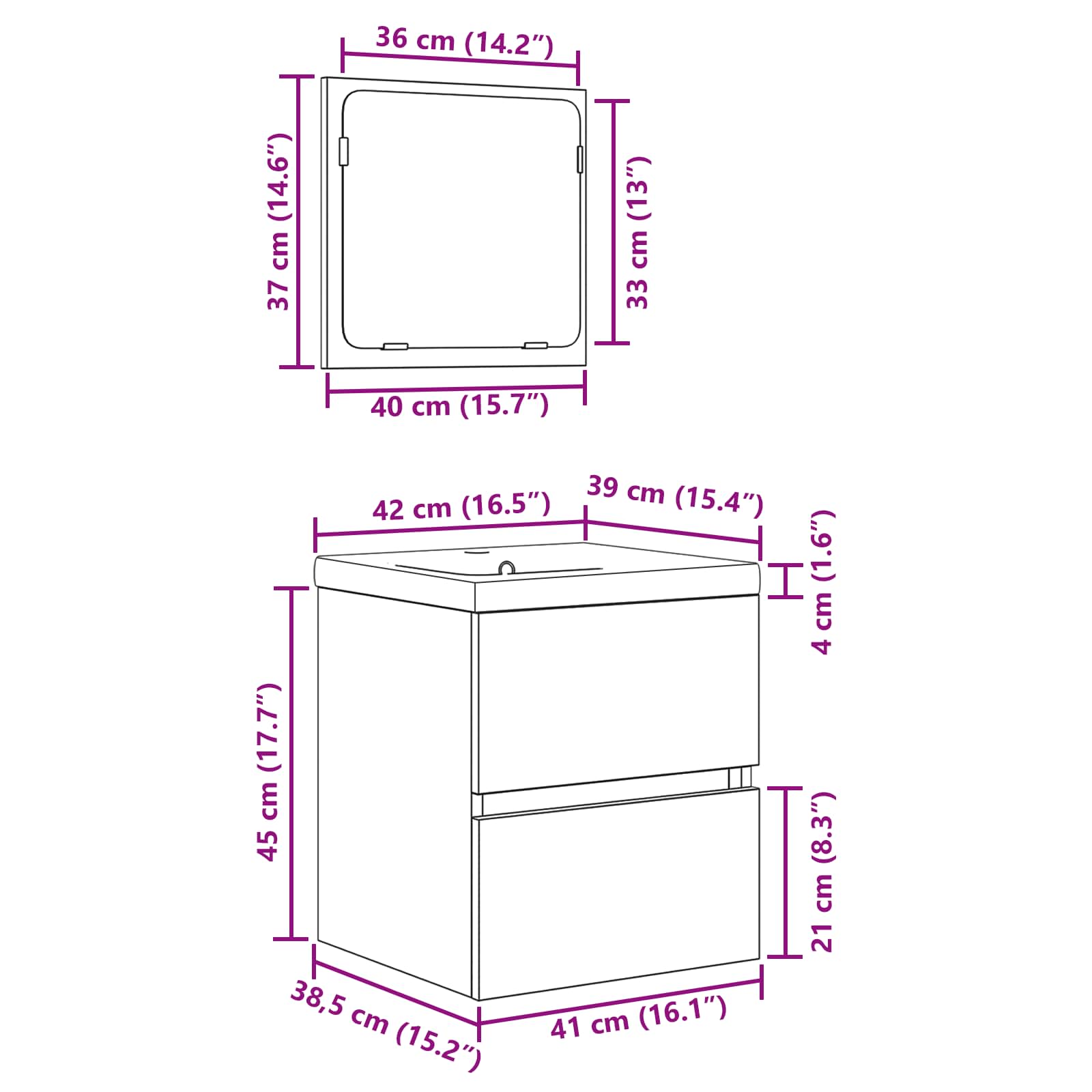 Badezimmermöbel-Set 2 pcs Schwarze Eiche und Weiß Holzwerkstoff