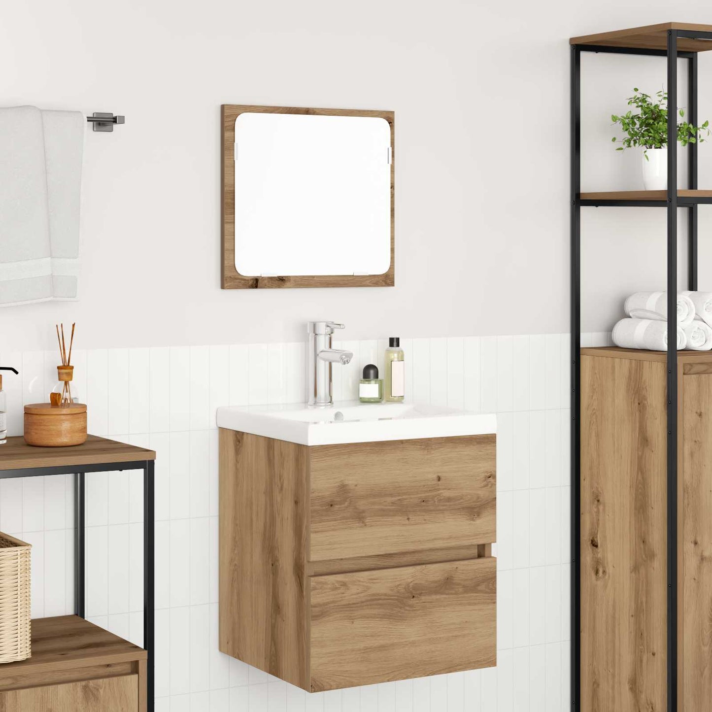 Badezimmermöbel-Set 2 Stk. Artisan-Eiche und Weiß