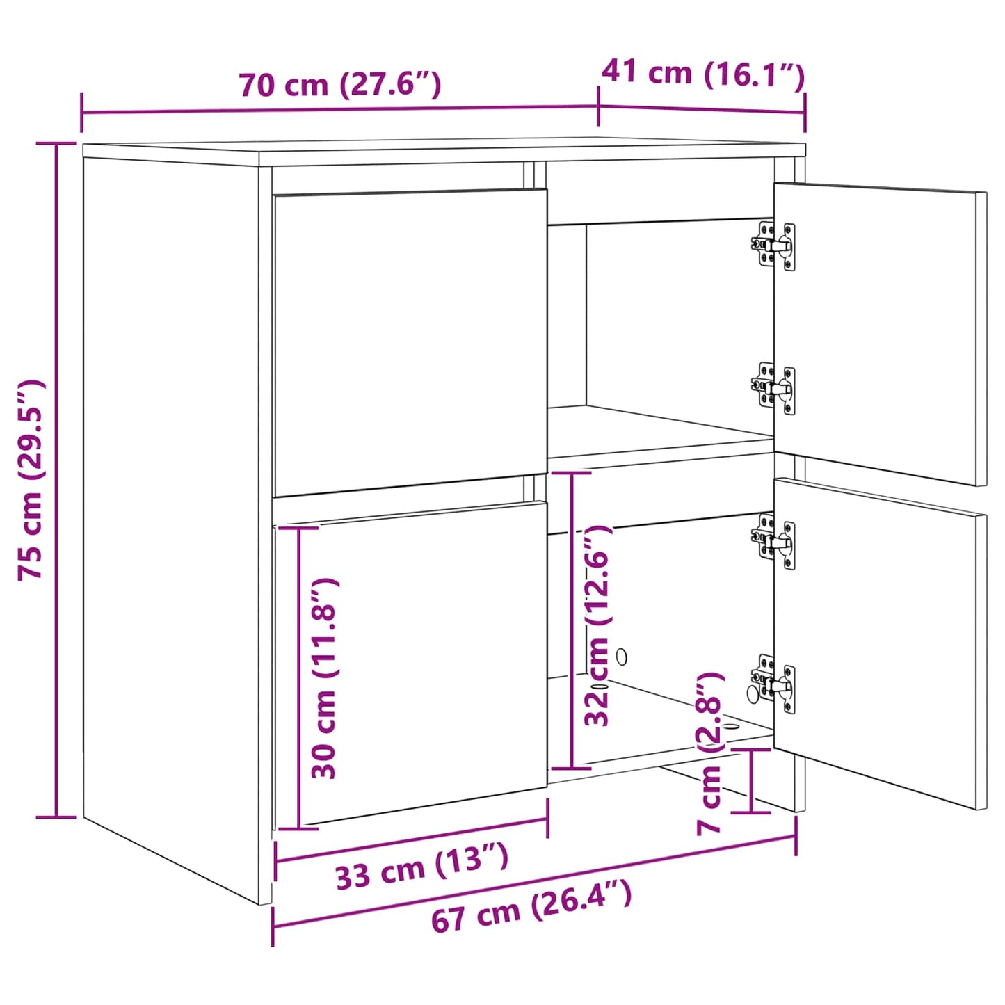 Sideboards 2 pcs Schwarz Eichen-Optik 70 x 41 x 75 cm