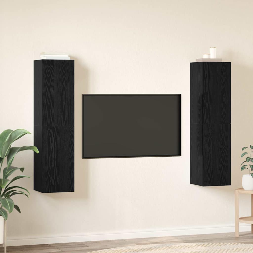 TV-Cabinet-Set 4 pcs Schwarz Eichen-Optik 30,5 x 30 x 60 cm