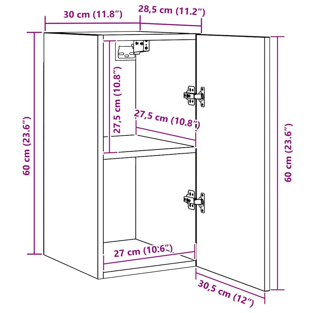 TV-Cabinet-Set 4 pcs Schwarz Eichen-Optik 30,5 x 30 x 60 cm