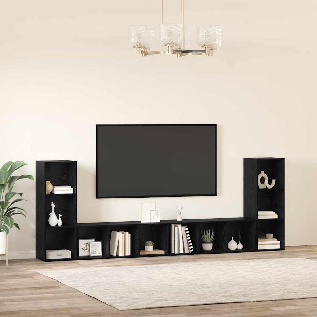 TV-Schrankset 4 pcs Schwarz Eichen-Optik 37 x 35 x 107 cm