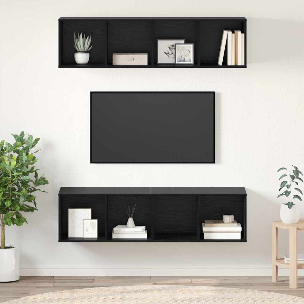 TV-Schrank-Set 2 pcs Schwarz Eichen-Optik 37 x 37 x 142,5 cm