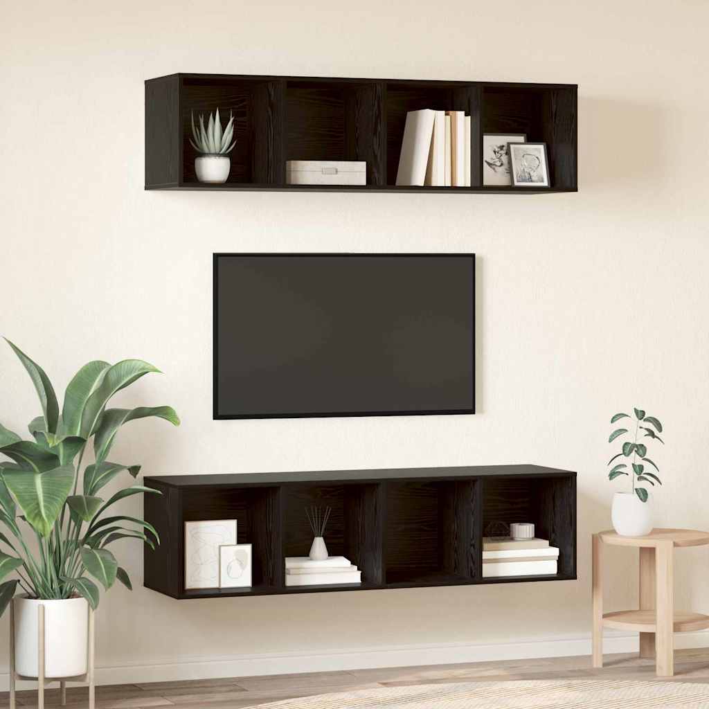 TV-Schrank-Set 2 pcs Schwarz Eichen-Optik 37 x 37 x 142,5 cm
