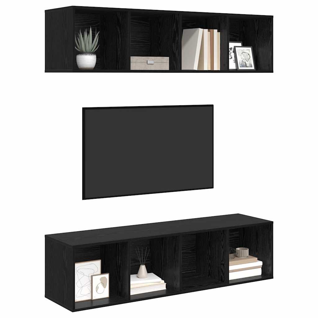 TV-Schrank-Set 2 pcs Schwarz Eichen-Optik 37 x 37 x 142,5 cm