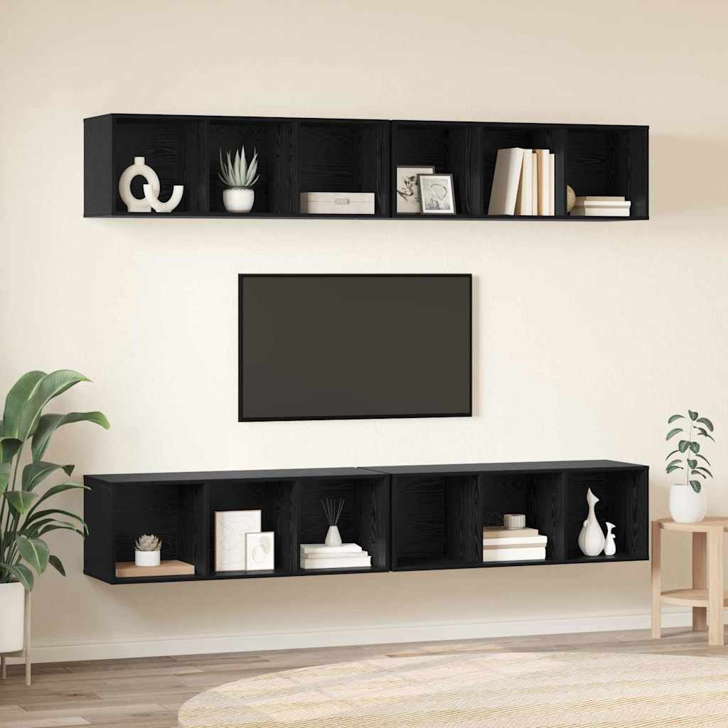TV-Schrankset 4 pcs Schwarz Eichen-Optik 37 x 37 x 107 cm
