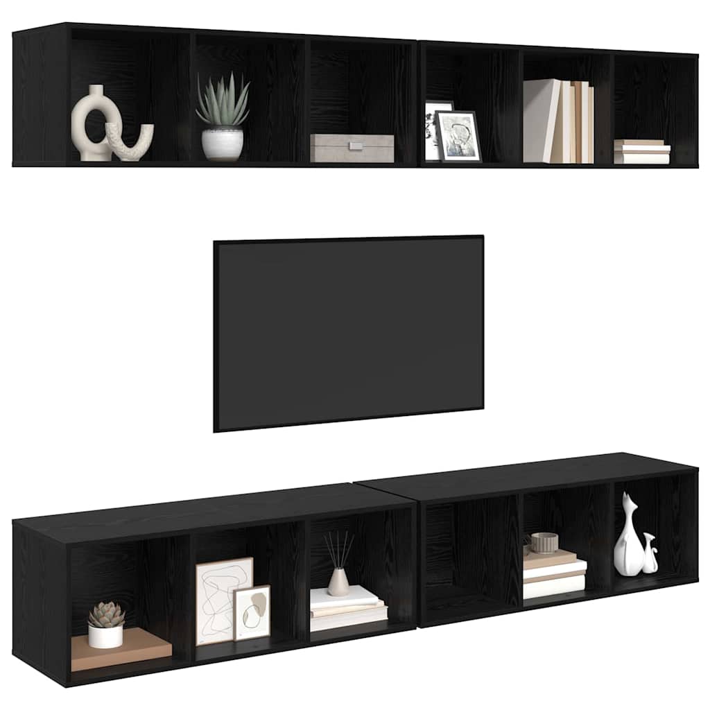 TV-Schrankset 4 pcs Schwarz Eichen-Optik 37 x 37 x 107 cm