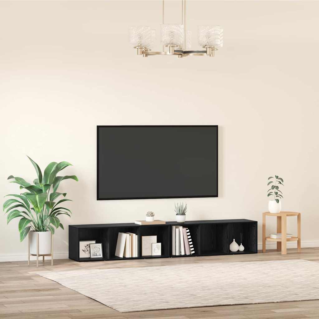 TV-Schrankset 2 pcs Schwarz Eichen-Optik 37 x 35 x 107cm