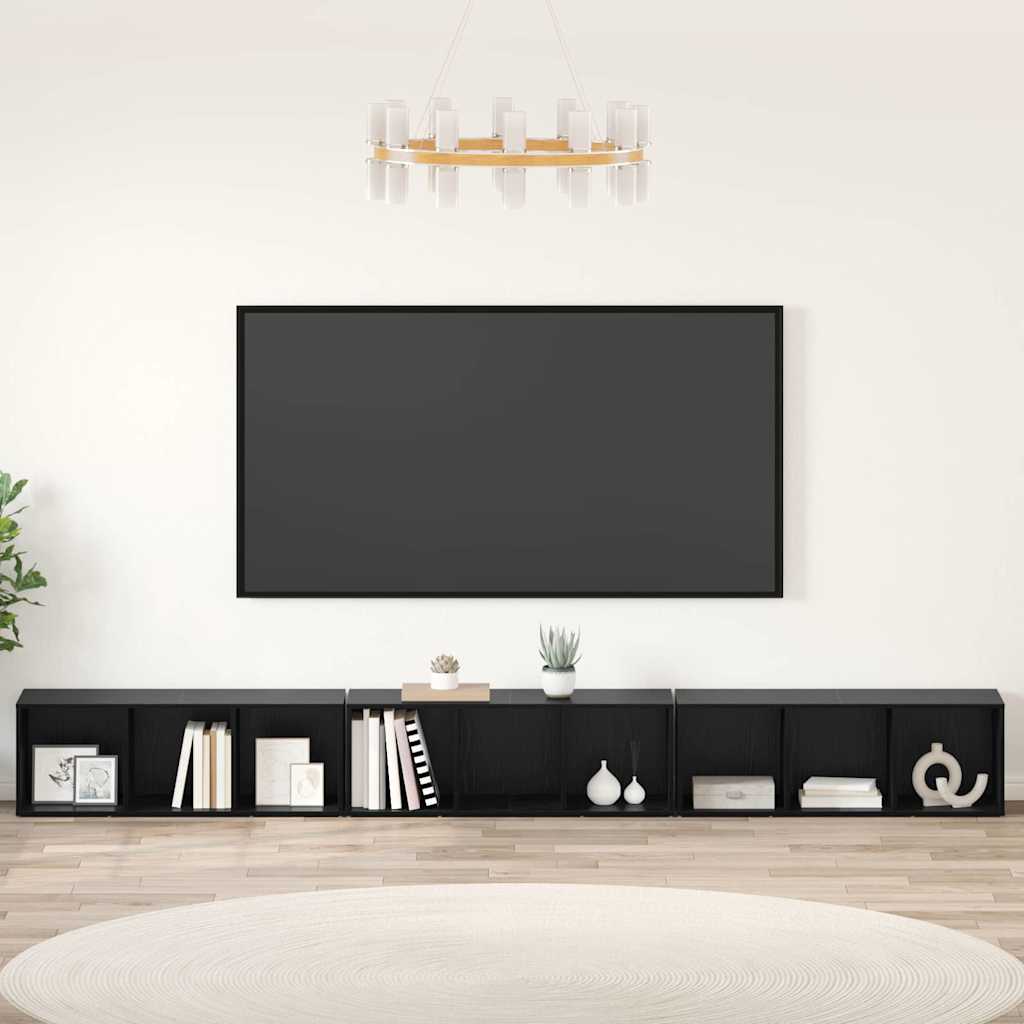 TV-Schrankset 3 pcs Schwarz Eichen-Optik 37 x 35 x 107 cm