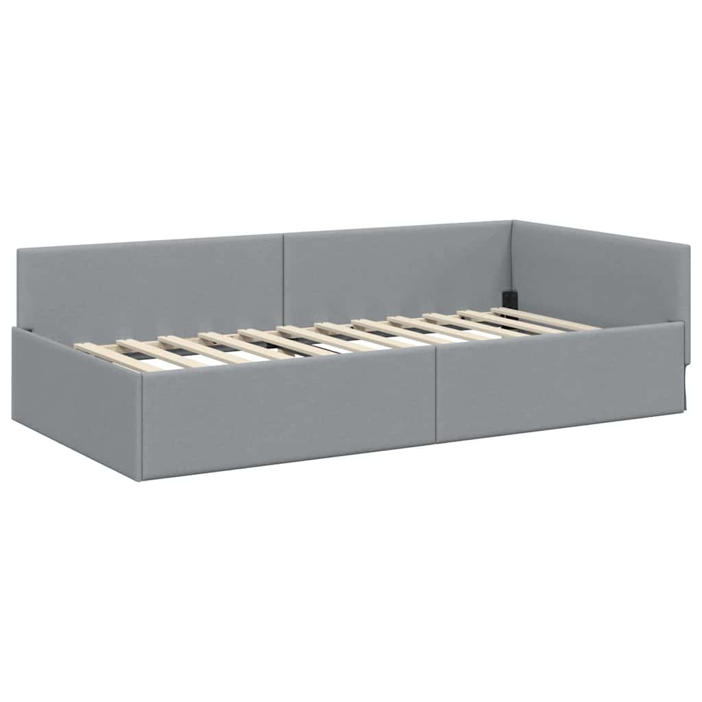 Eckbettgestell Hellgrau 90 x 200 cm Stoff