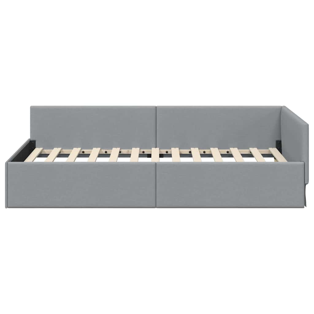 Eckbettgestell mit Kopfteil Hellgrau 90 cm x 200 cm Stoff