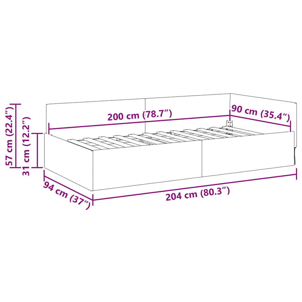 Eckbettgestell Hellgrau 90 x 200 cm Stoff