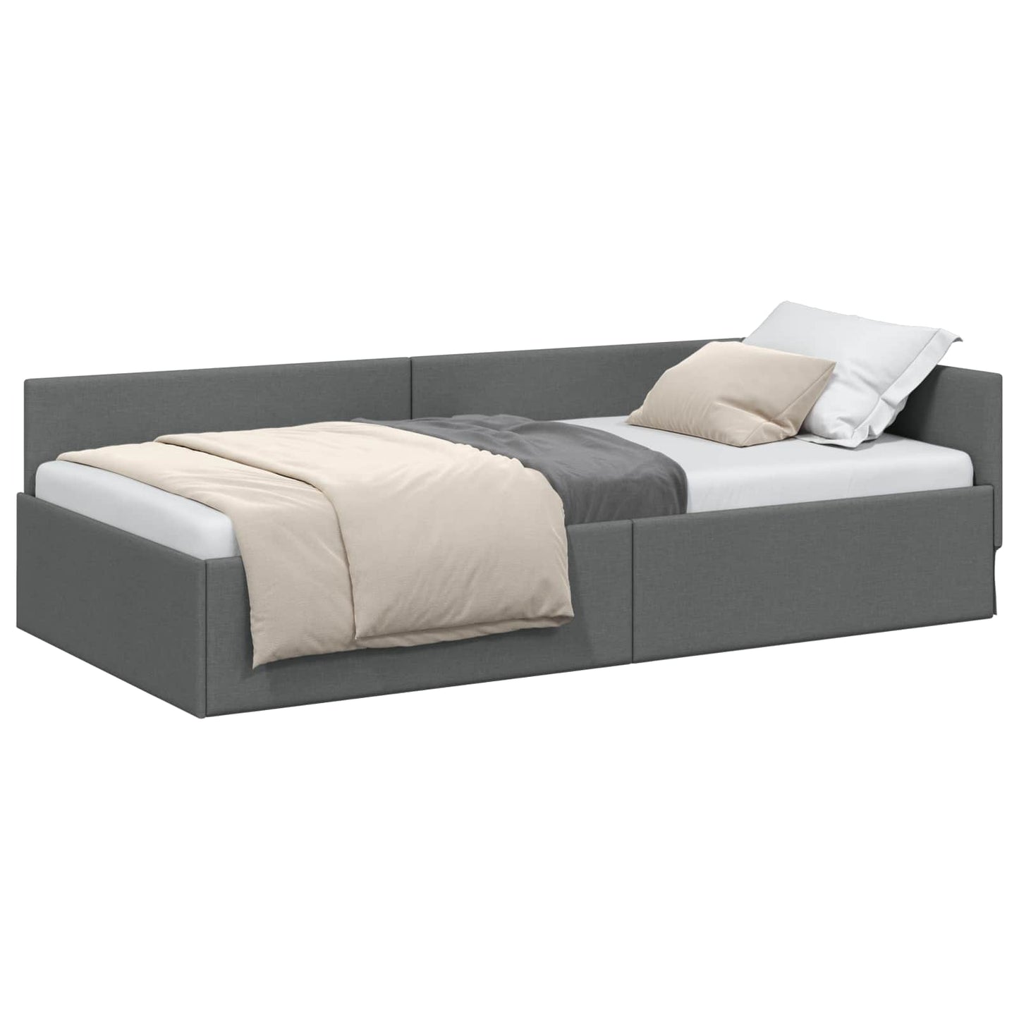 Eckbettgestell mit Kopfteil Dunkelgrau 90 cm x 200 cm Stoff