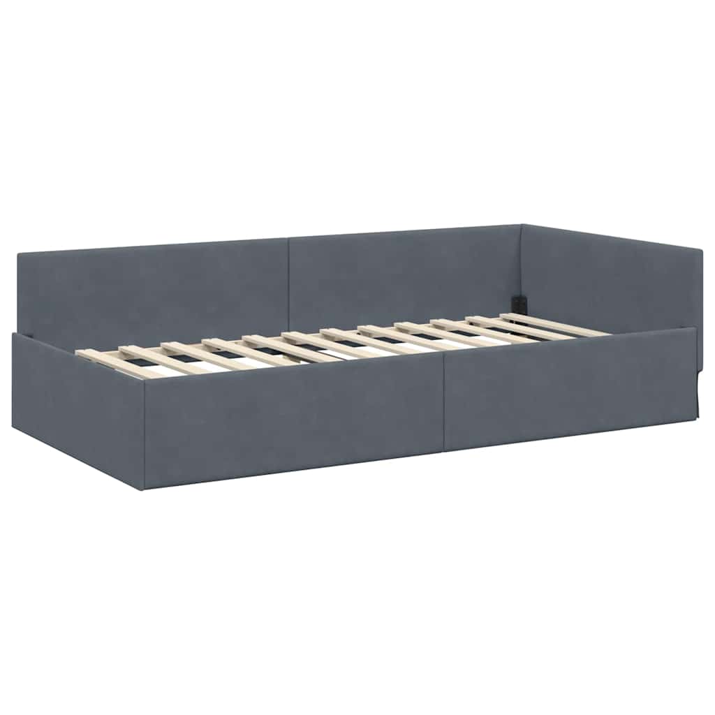 Eckbettgestell mit Kopfteil Dunkelgrau 90 cm x 200 cm Samt
