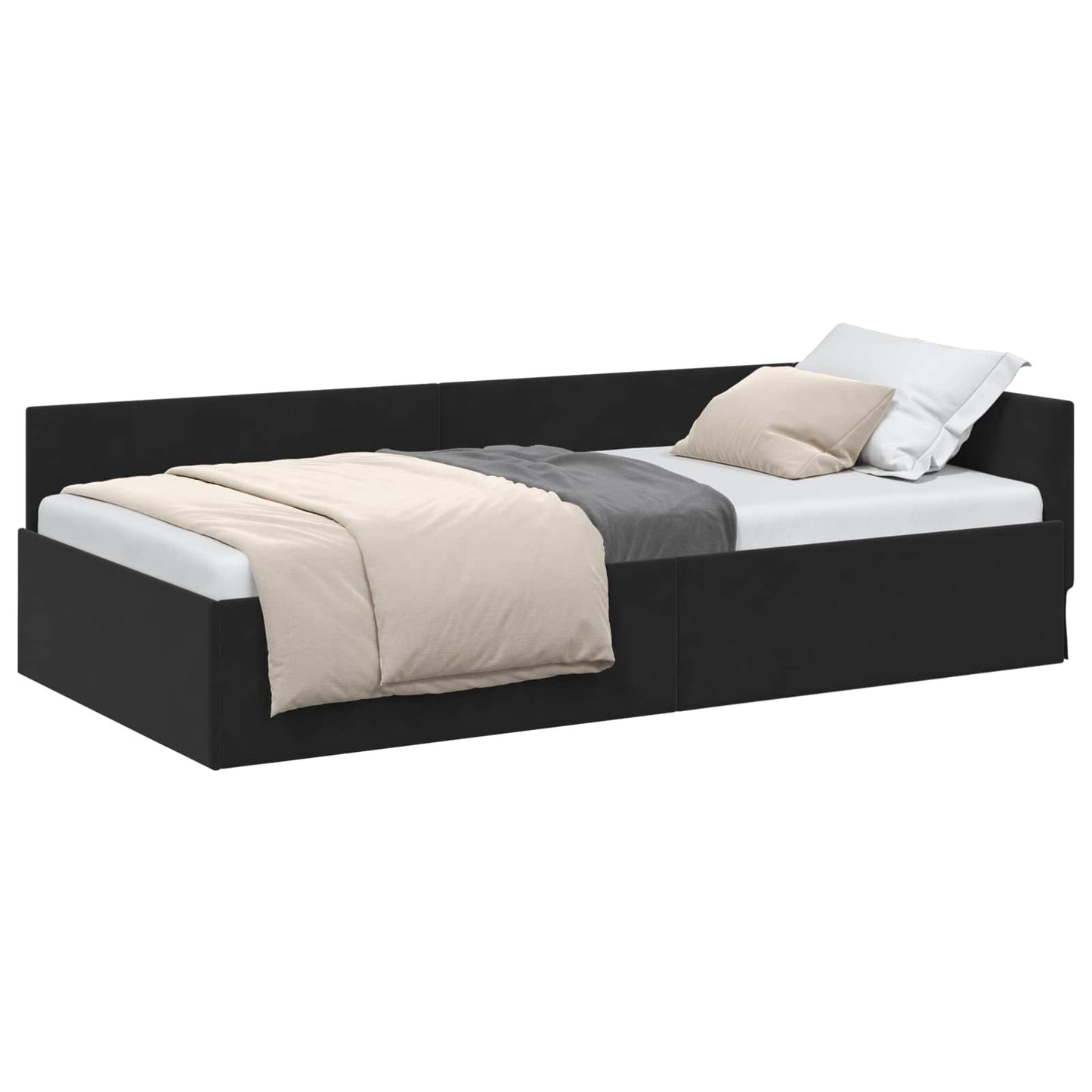 Eckbettgestell mit Kopfteil Schwarz 90 cm x 200 cm Samt
