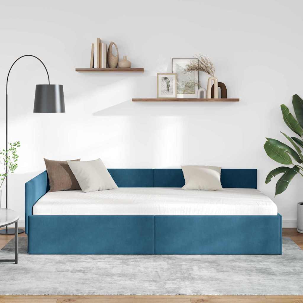 Eckbettgestell Blau 100 x 200 cm Samt