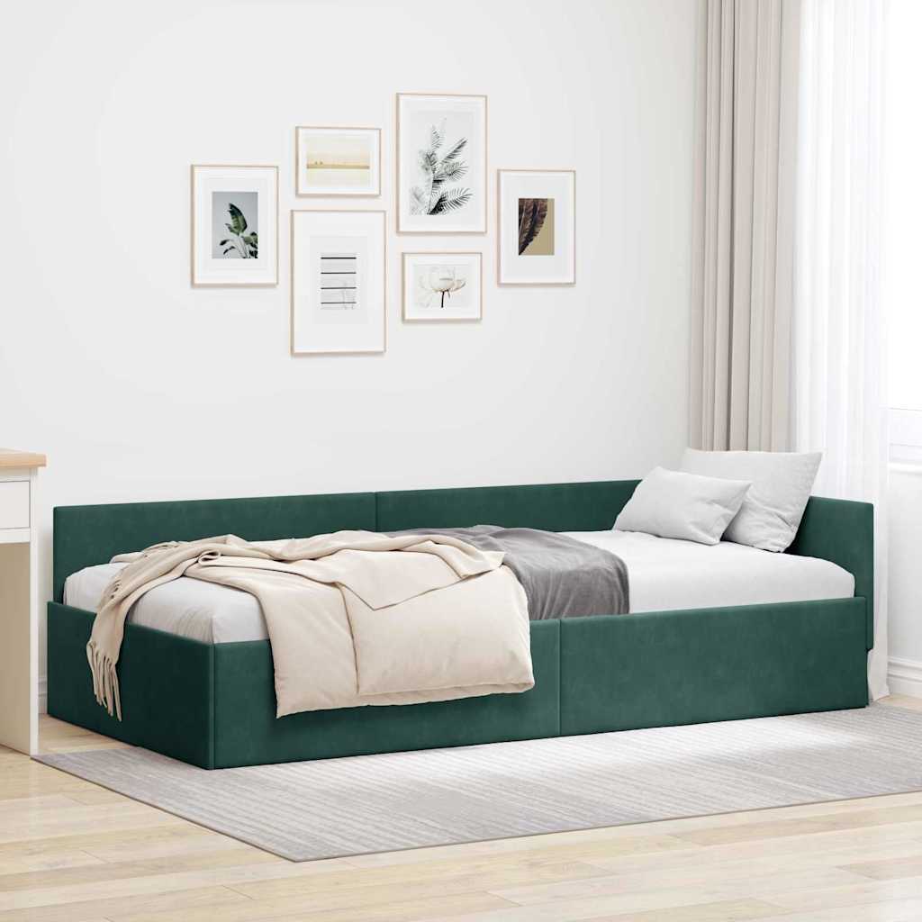 Eckbettgestell Dunkelgrün 100 x 200 cm Samt