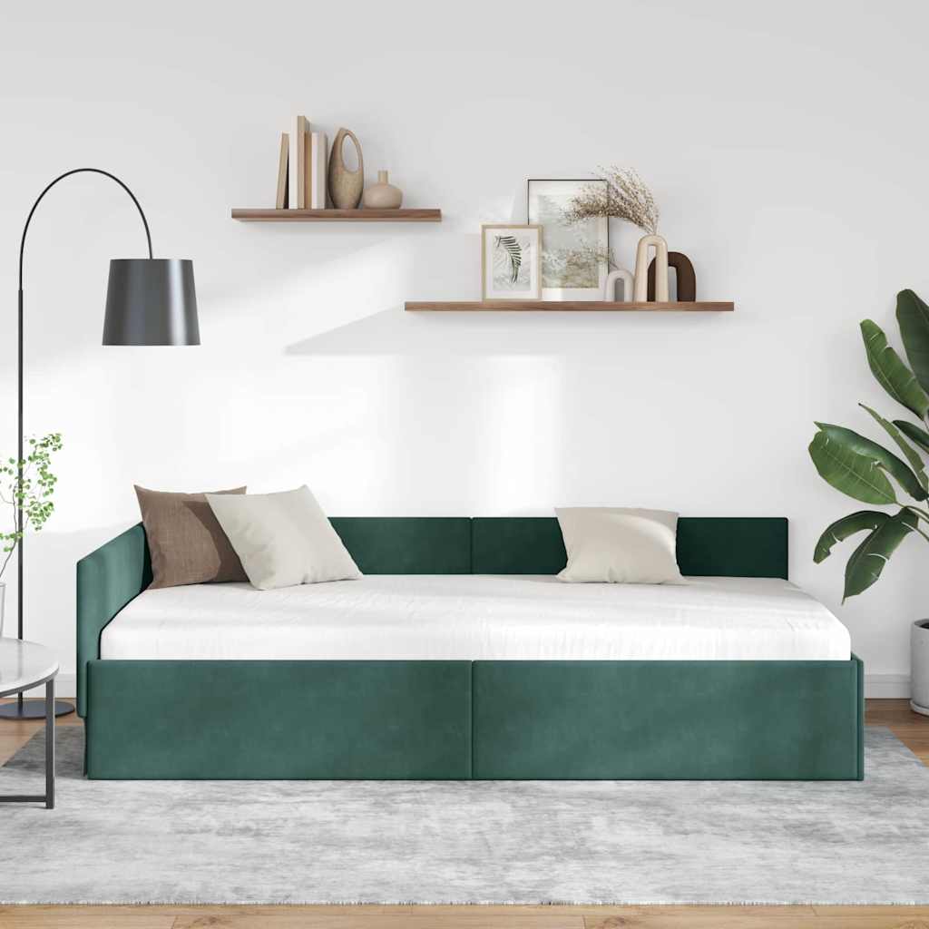 Eckbettgestell Dunkelgrün 100 x 200 cm Samt