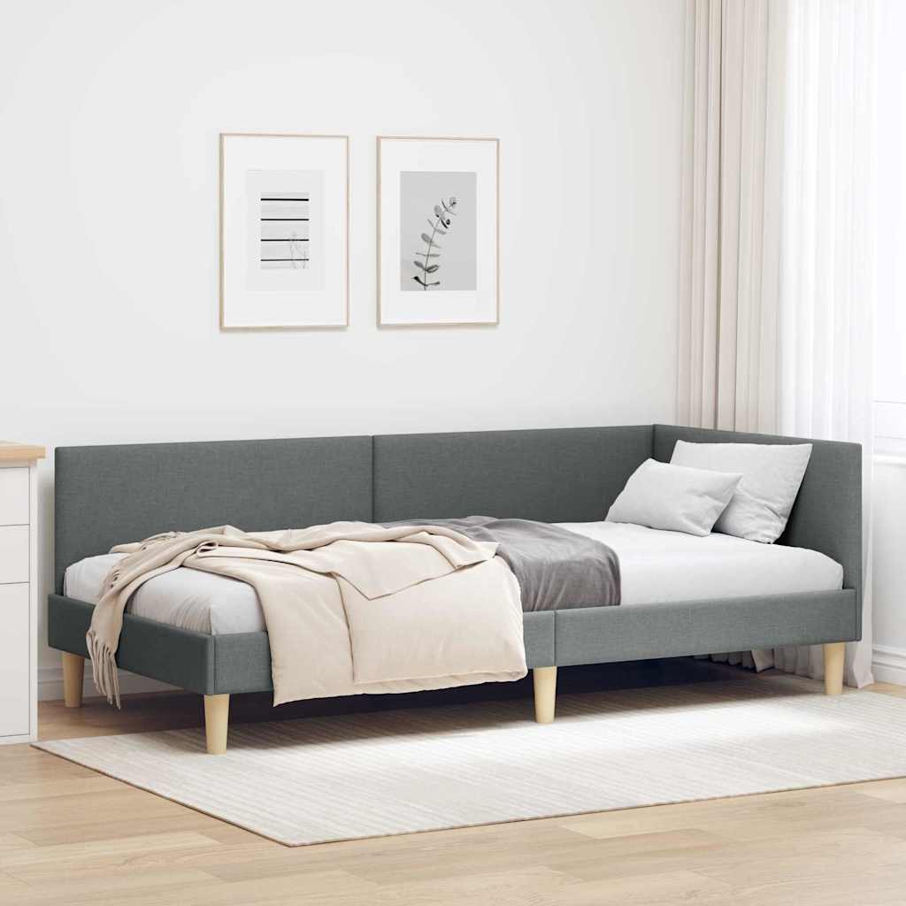 Eckbettgestell Dunkelgrau 100 x 200 cm Stoff