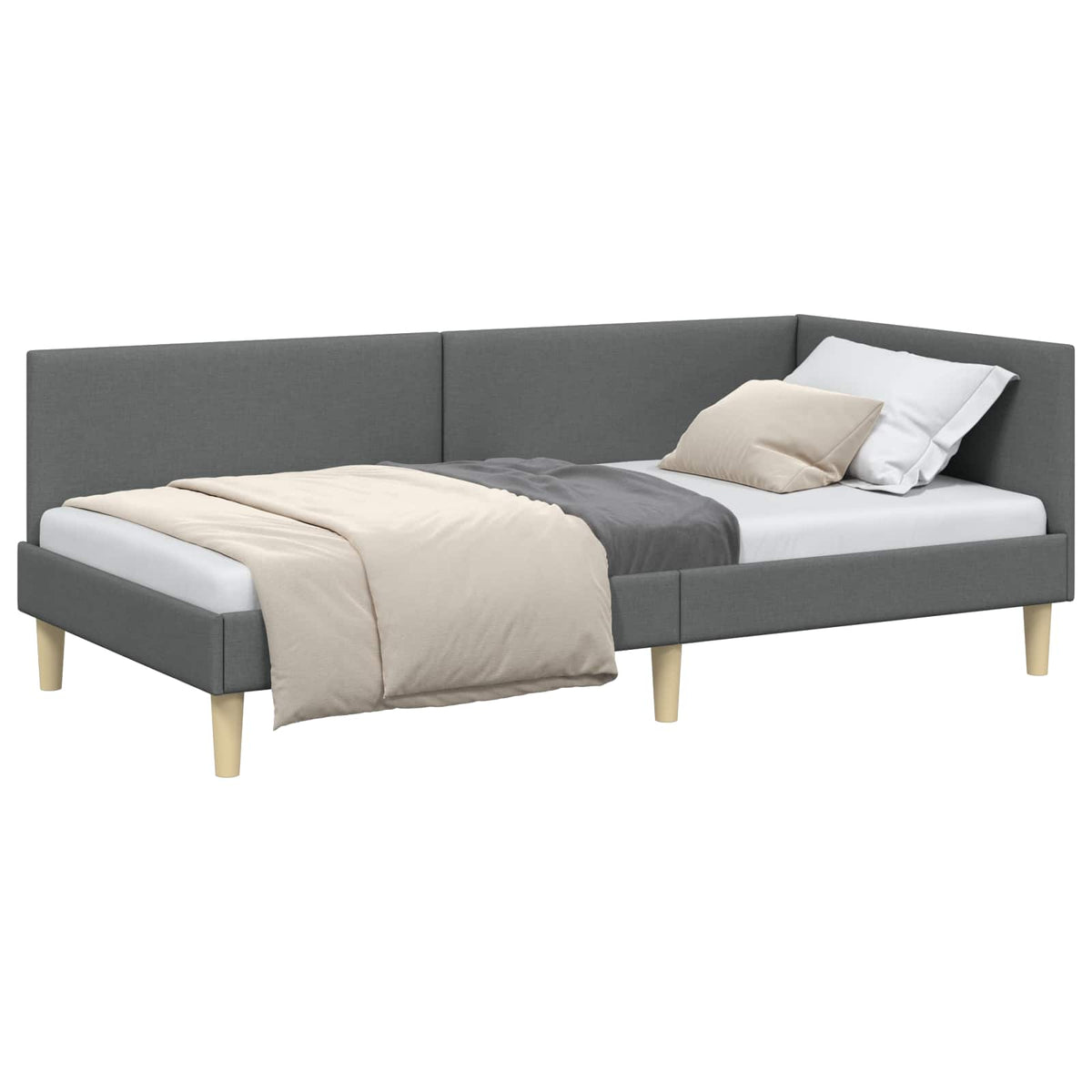 Eckbettgestell Dunkelgrau 100 x 200 cm Stoff