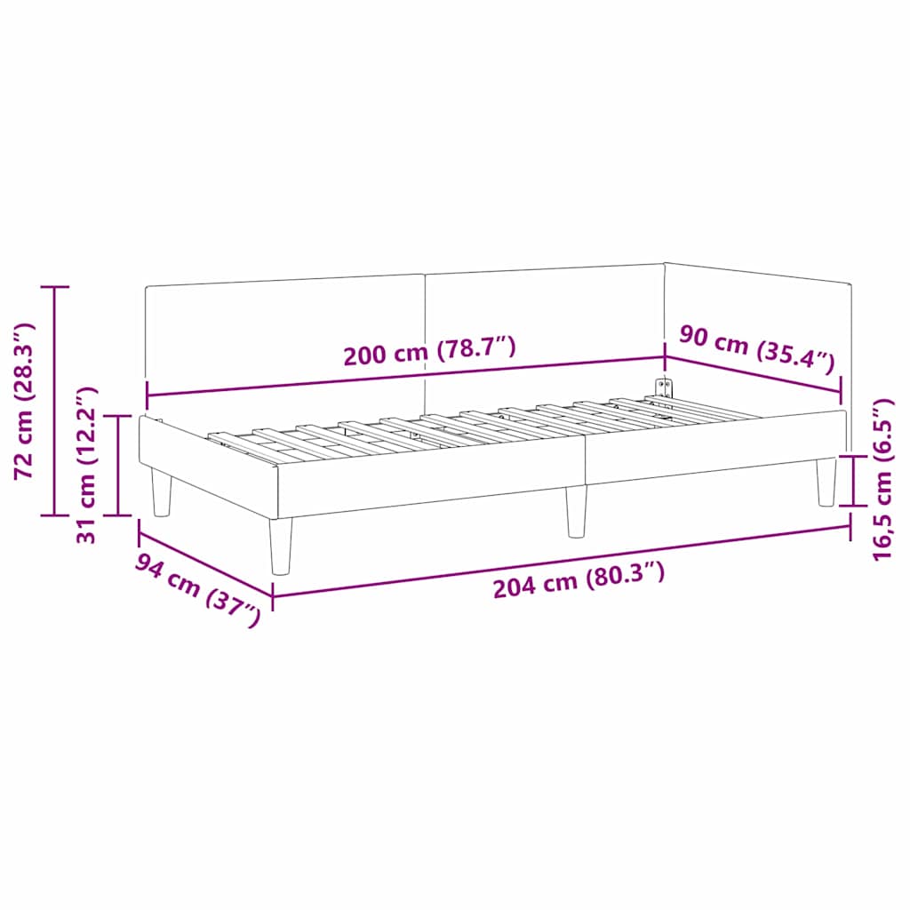 Eckbettgestell Hellgrau 90 x 200 cm Samt
