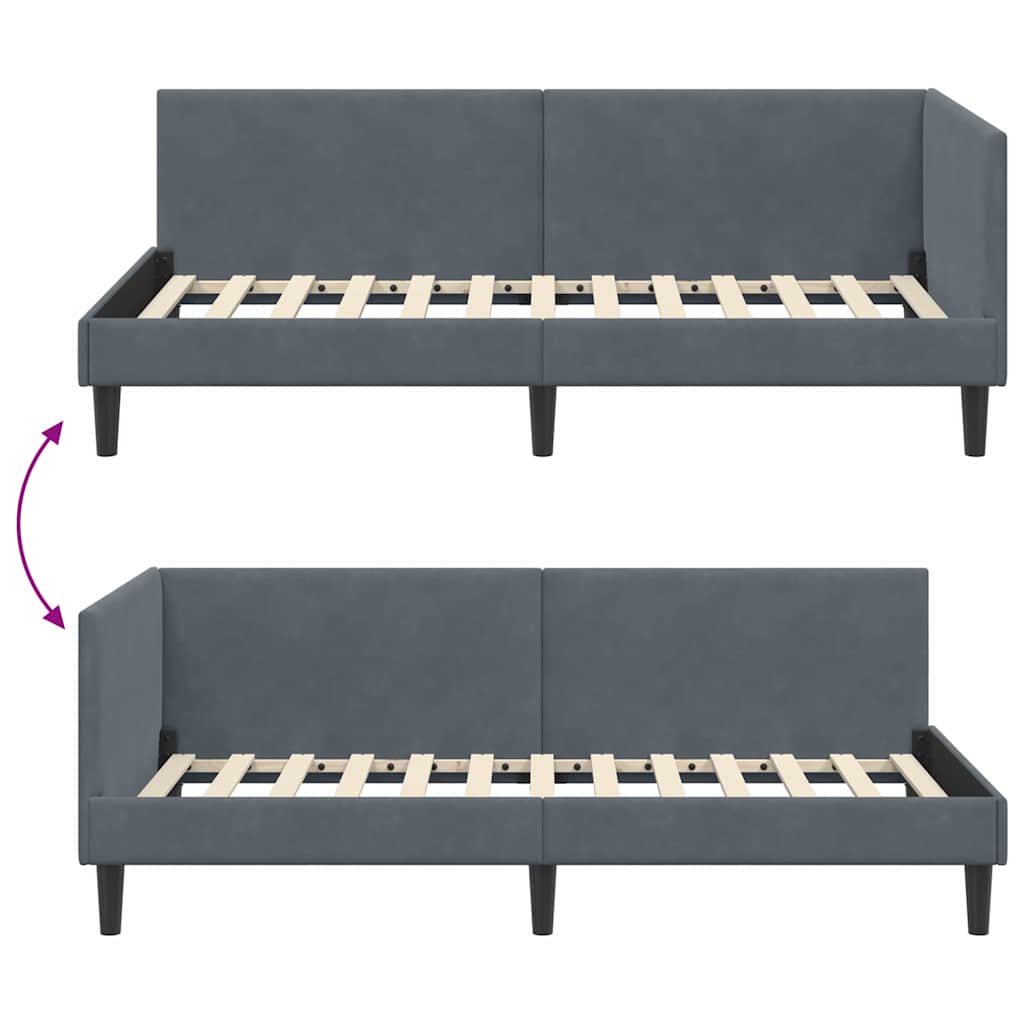 Eckbettgestell mit Kopfteil Dunkelgrau 90 cm x 200 cm Samt