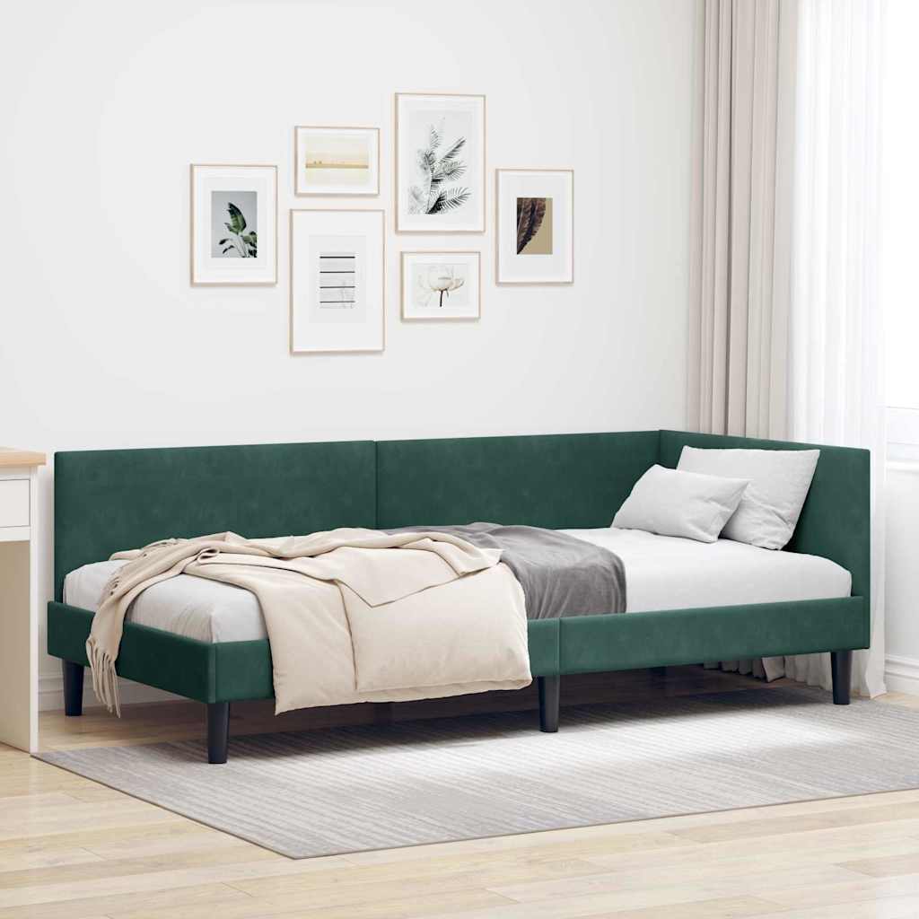 Eckbettgestell Dunkelgrün 90 x 200 cm Samt