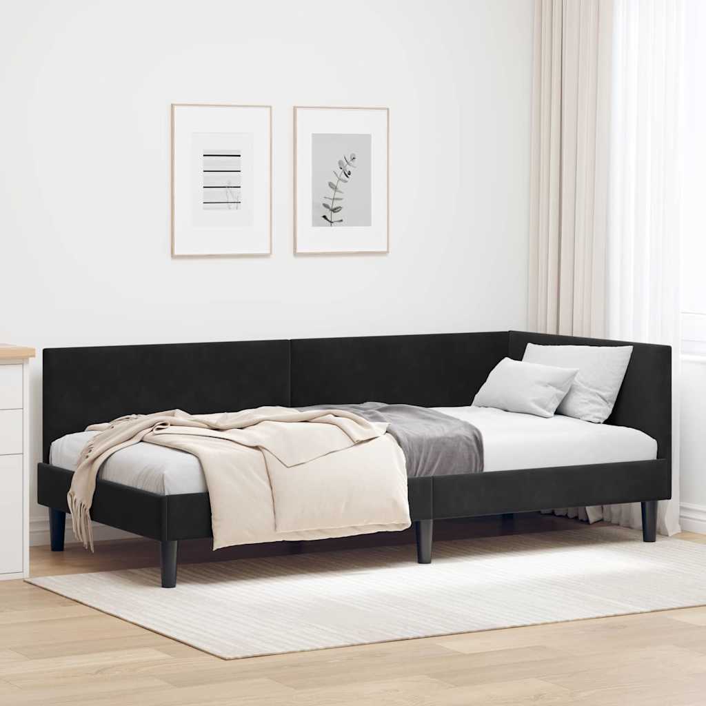 Eckbettgestell mit Kopfteil Schwarz 90 cm x 200 cm Samt