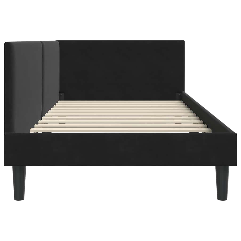 Eckbettgestell mit Kopfteil Schwarz 90 cm x 200 cm Samt