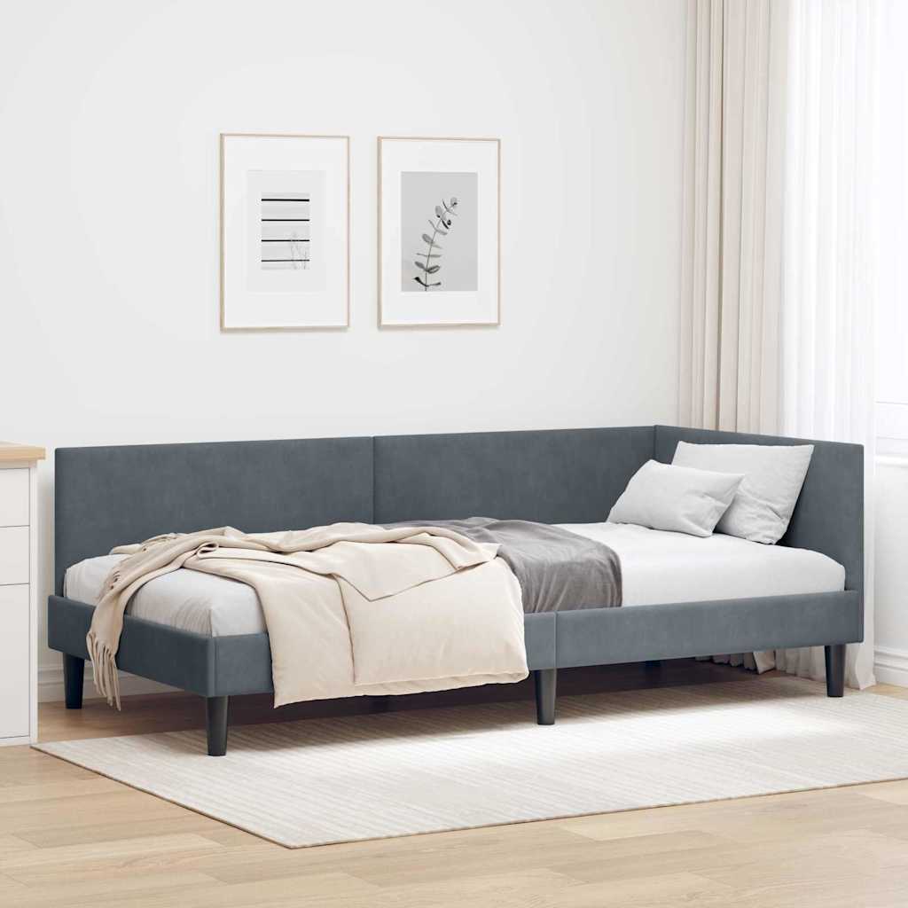 Eckbettgestell mit Kopfteil Dunkelgrau 100 cm x 200 cm Samt