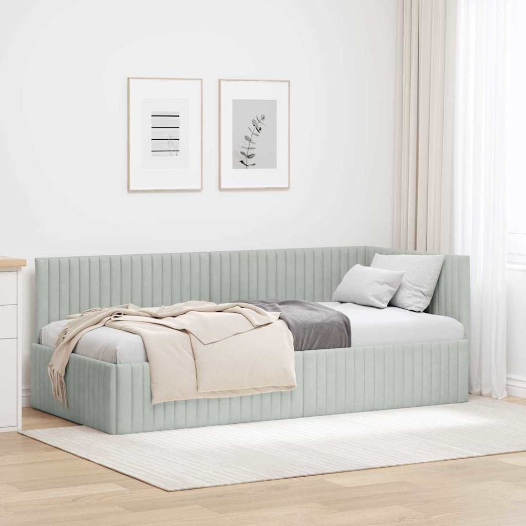 Eckbettgestell Hellgrau 90 x 190 cm Samt