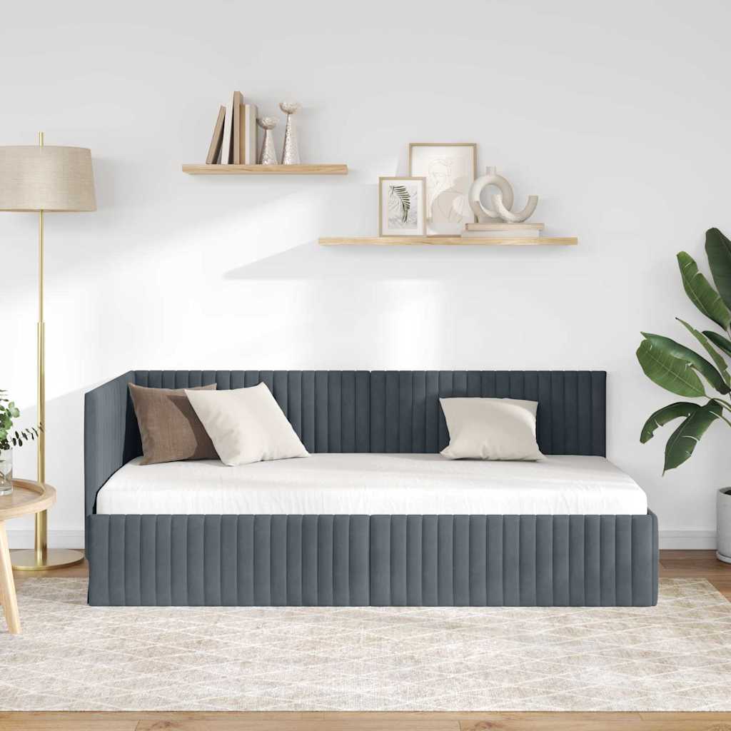 Eckbettgestell Dunkelgrau 90 x 190 cm Samt