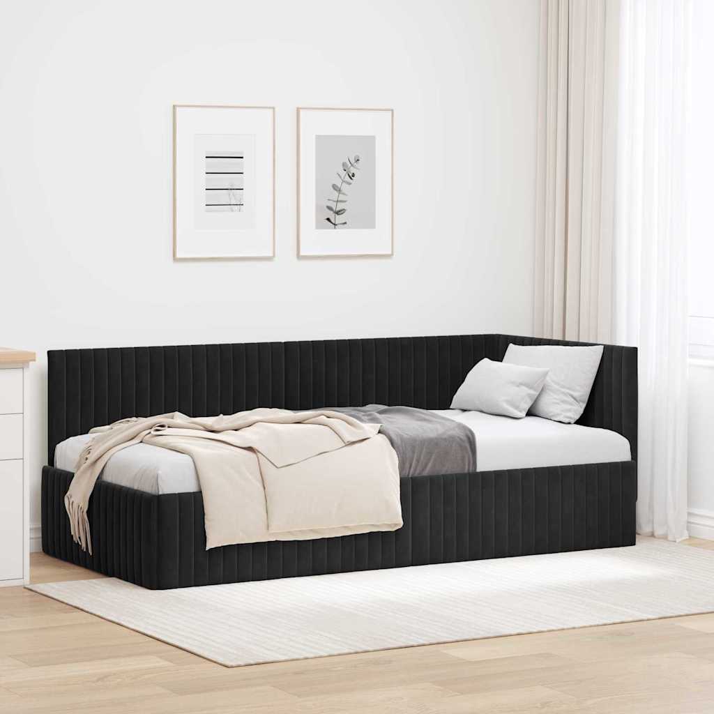 Eckbettgestell Schwarz 90 x 190 cm Samt