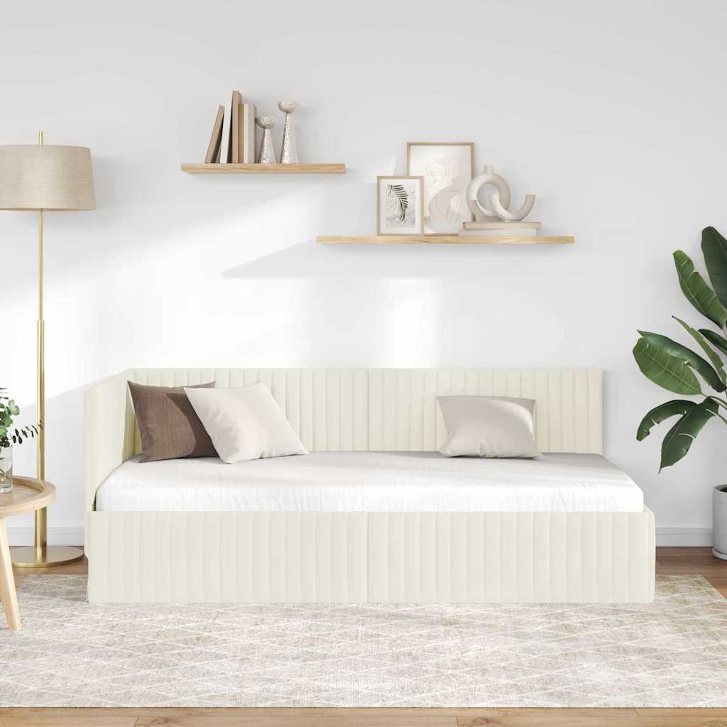 Eckbettgestell Creme 90 x 190 cm Samt