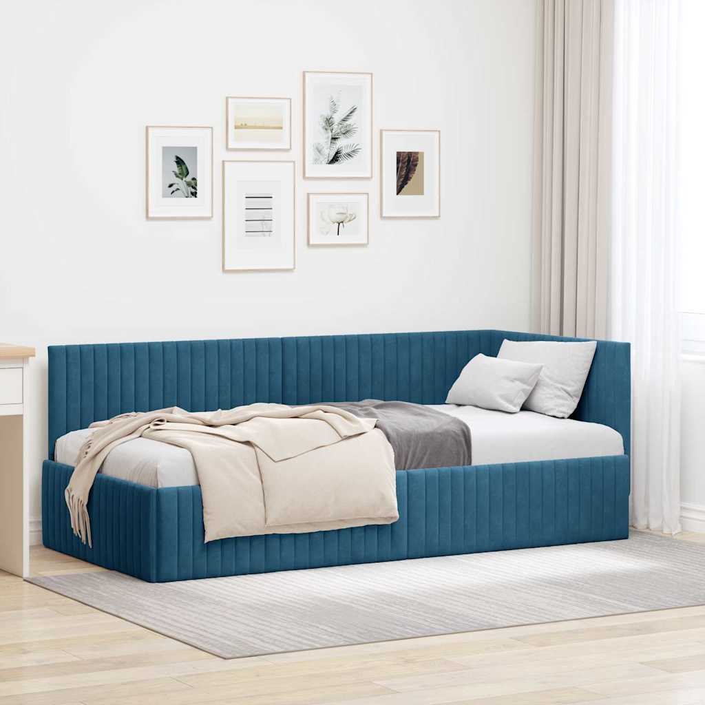 Eckbettgestell Blau 90 x 200 cm Samt