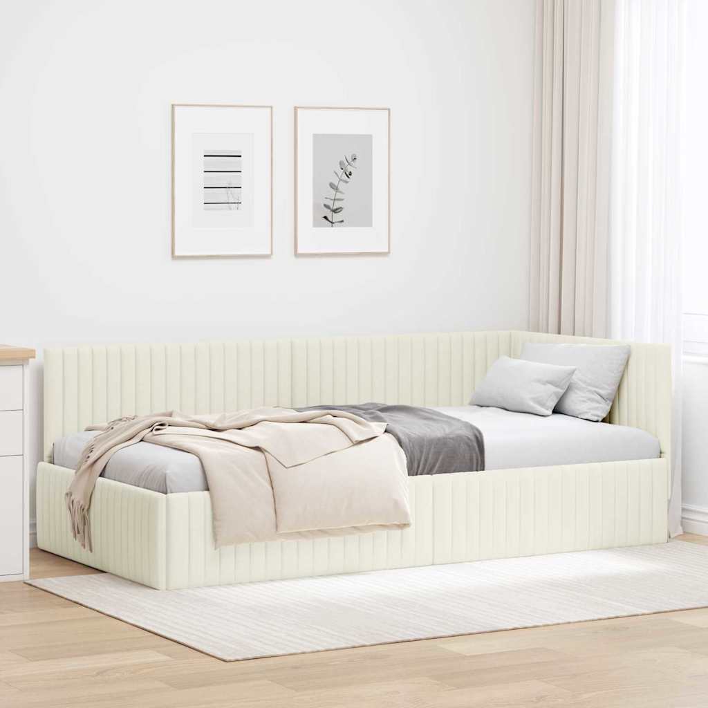 Eckbettgestell Creme 100 x 200 cm Samt