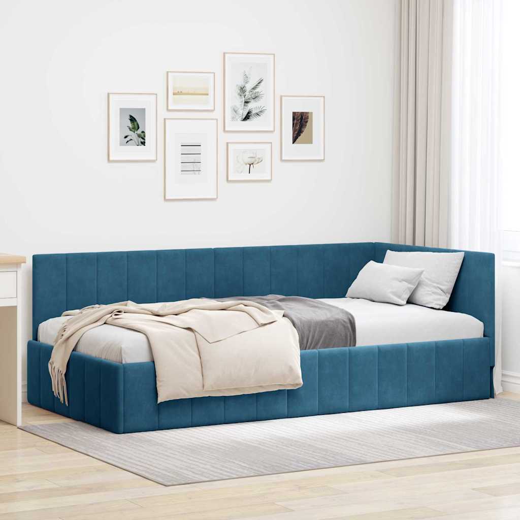 Eckbettgestell Blau 90 x 190 cm Samt