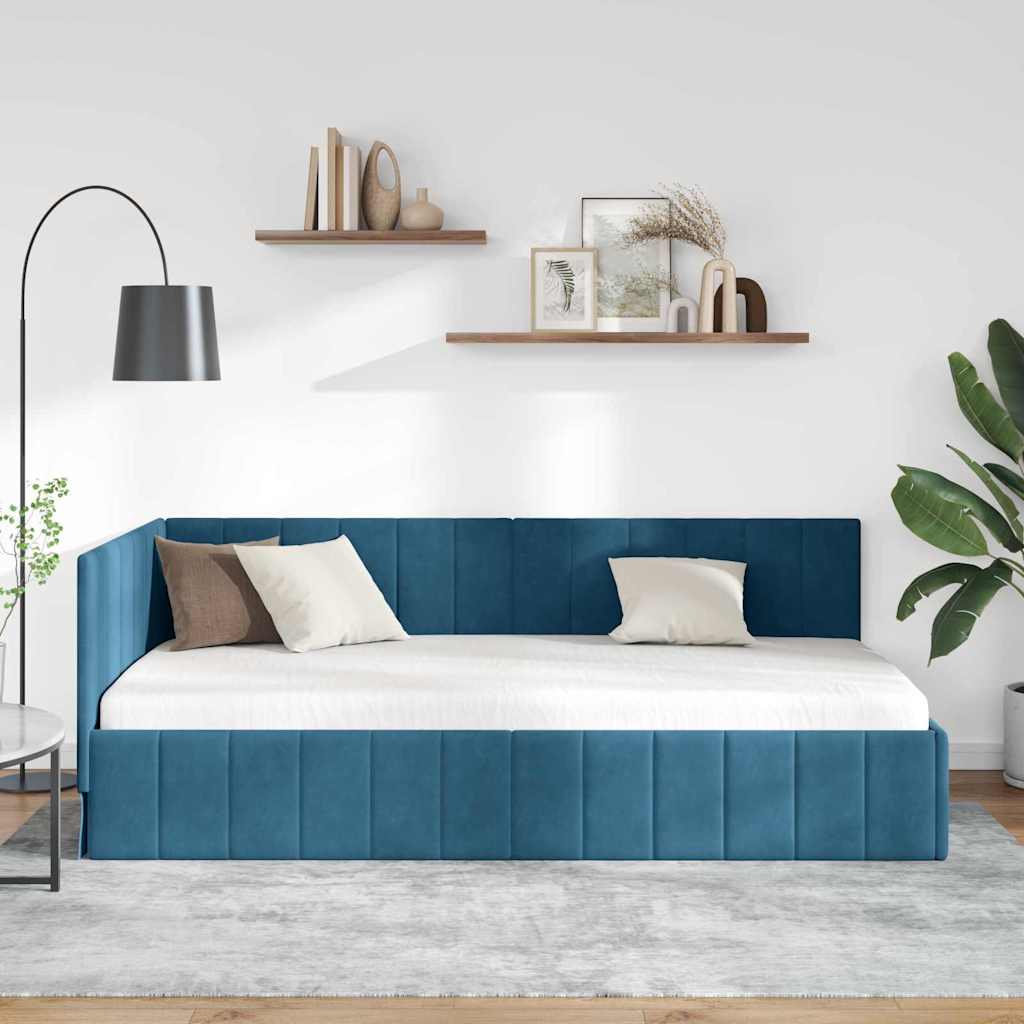 Eckbettgestell Blau 90 x 200 cm Samt