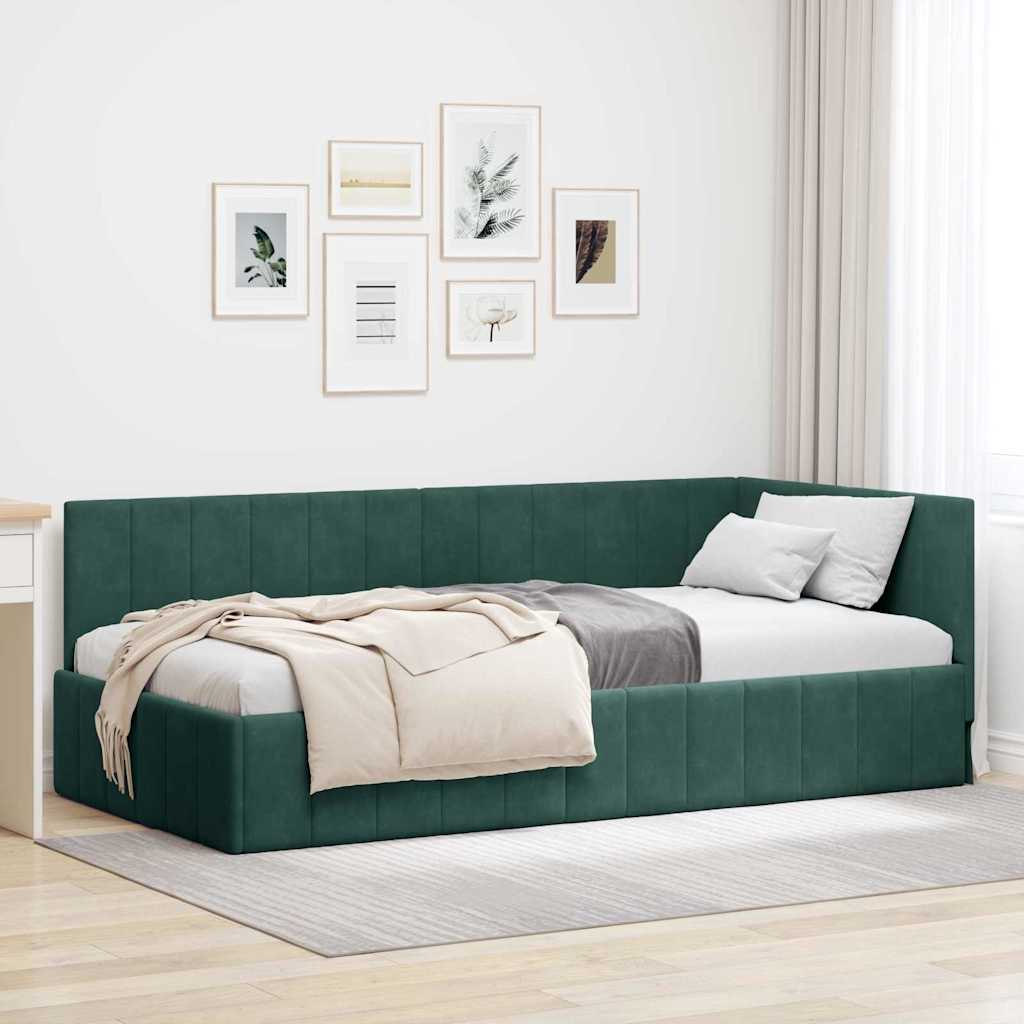 Eckbettgestell Dunkelgrün 90 x 200 cm Samt