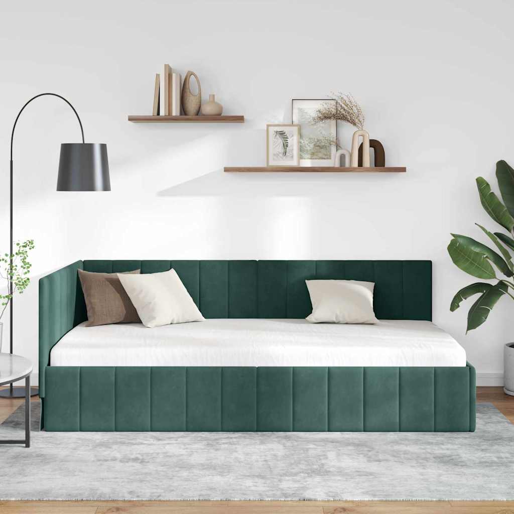 Eckbettgestell Dunkelgrün 90 x 200 cm Samt