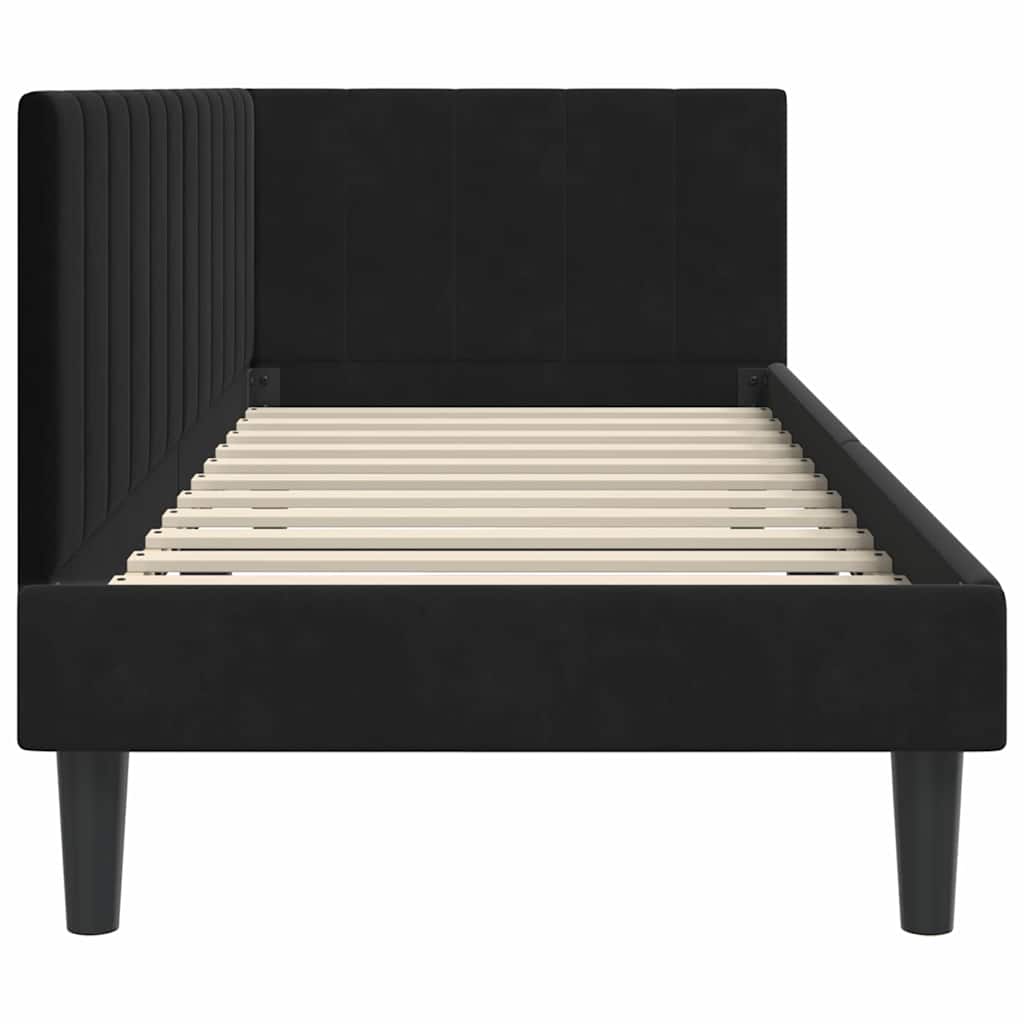 Eckbettgestell mit Kopfteil Schwarz 80 cm x 200 cm Samt