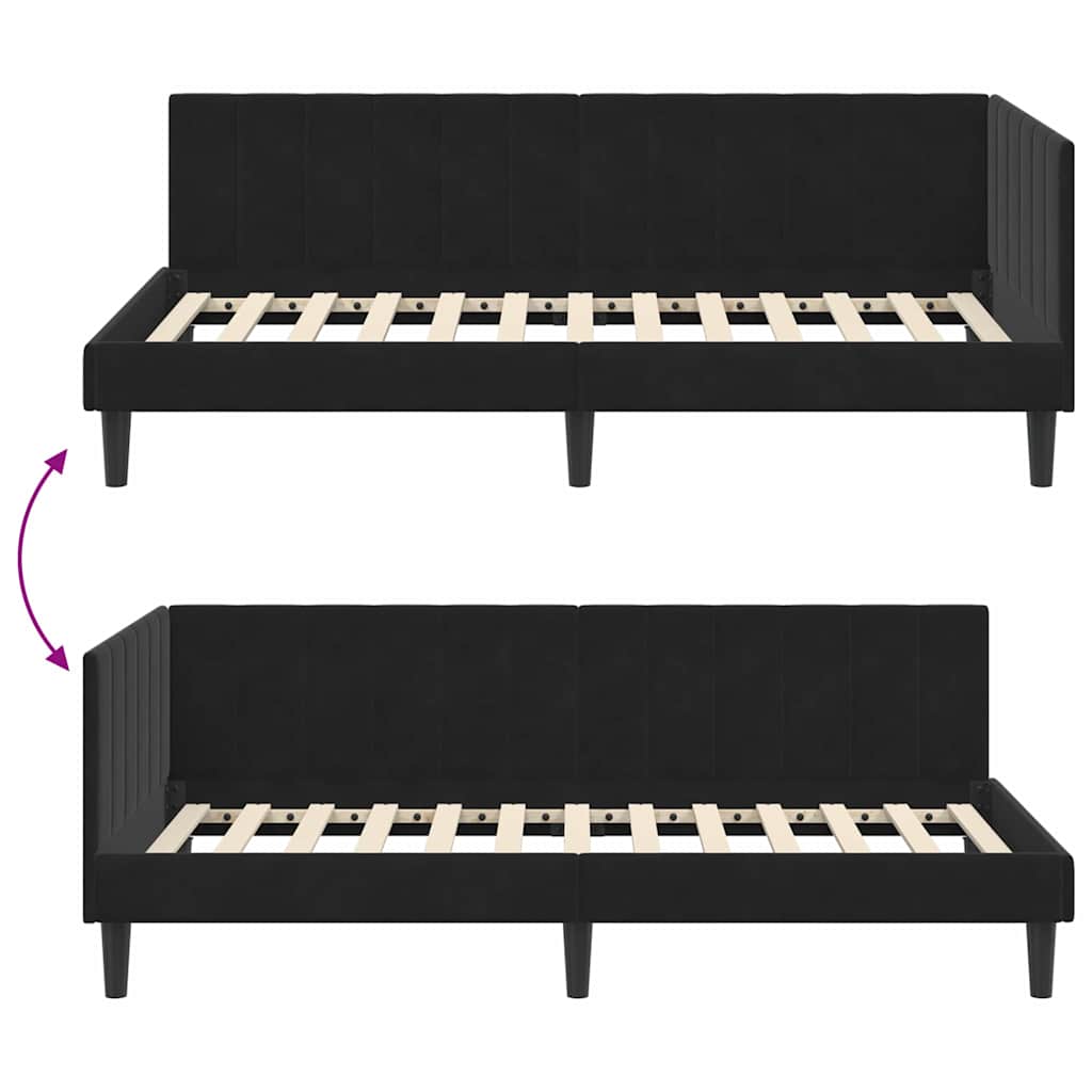 Eckbettgestell mit Kopfteil Schwarz 90 cm x 200 cm Samt